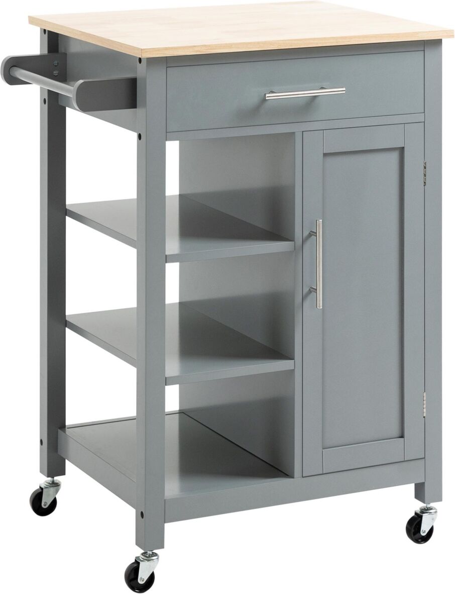 Homcom Compact Kitchen Storage Cabinet Utility Cart on Wheels with Open Shelf and Storage Drawer for Dining Room, Kitchen, Grey - Grey