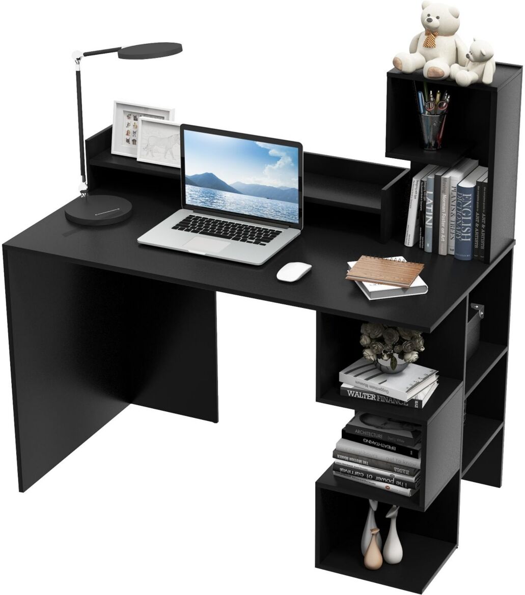 Slickblue Modern Computer Desk with Storage Bookshelf and Hutch for Home Office - Black