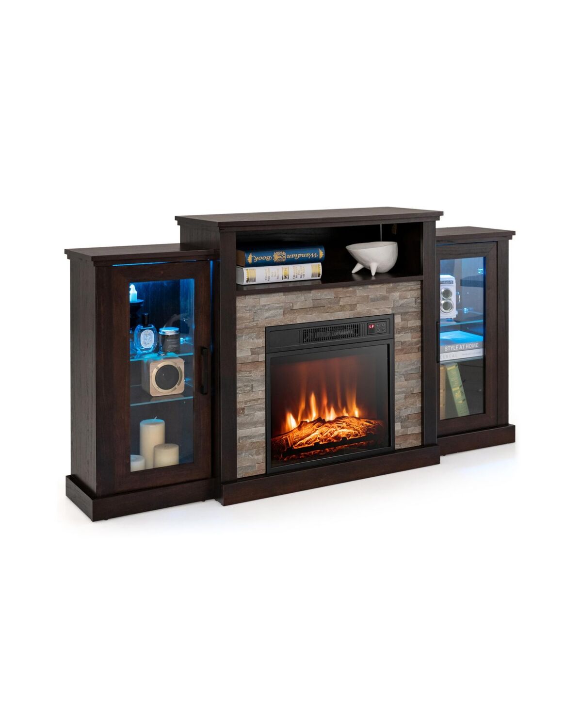 Slickblue Fireplace Tv Stand with 16-Color Led Lights for TVs up to 65 Inch - Dark brown