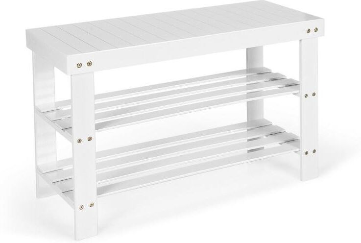 Slickblue 3 Tier Bamboo Bench Storage Shoe Rack For Entryway - White