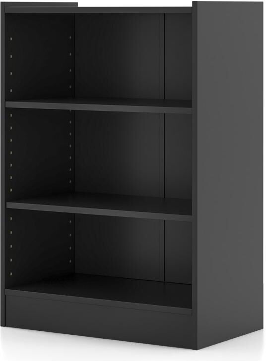 Slickblue 3-Tier Bookcase Open Display Rack Cabinet with Adjustable Shelves - Black