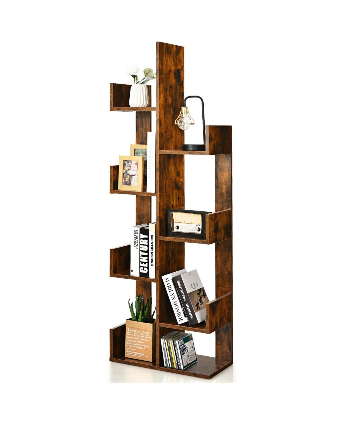 Slickblue 8-Tier Bookshelf Bookcase with 8 Open Compartments Space-Saving Storage Rack - Coffee