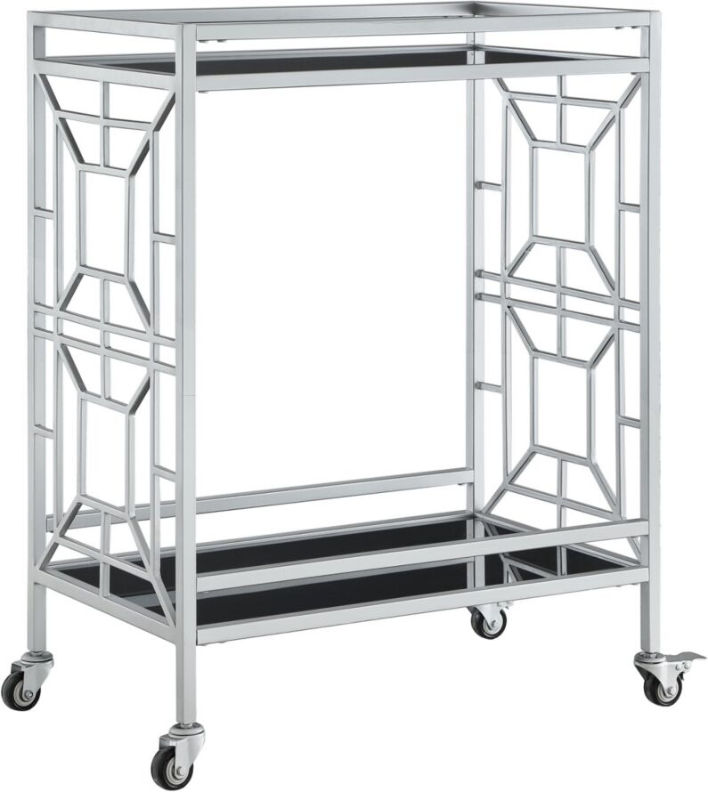 Inspired Home Jared Serving Bar Cart with Glass Shelves and Metal Frame - Silver