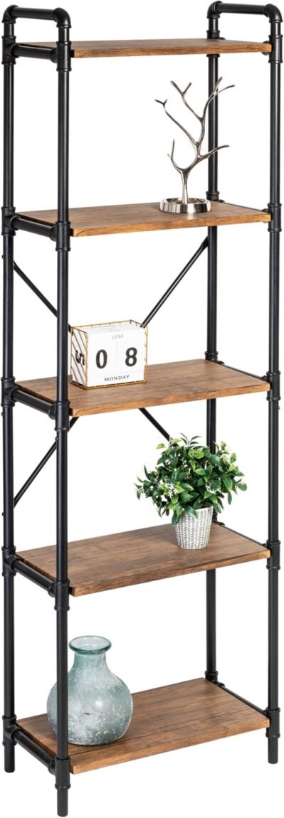 Honey Can Do 5-Tier Industrial Black Bookshelf - Black, Wood