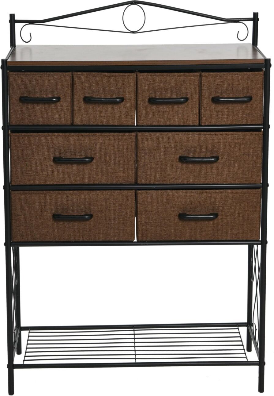 Household Essentials Wide Dresser with Storage Rack - Mid Century Walnut