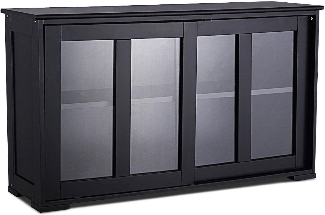 Costway Storage Cabinet Sideboard Buffet Cupboard Glass Sliding Door - Black