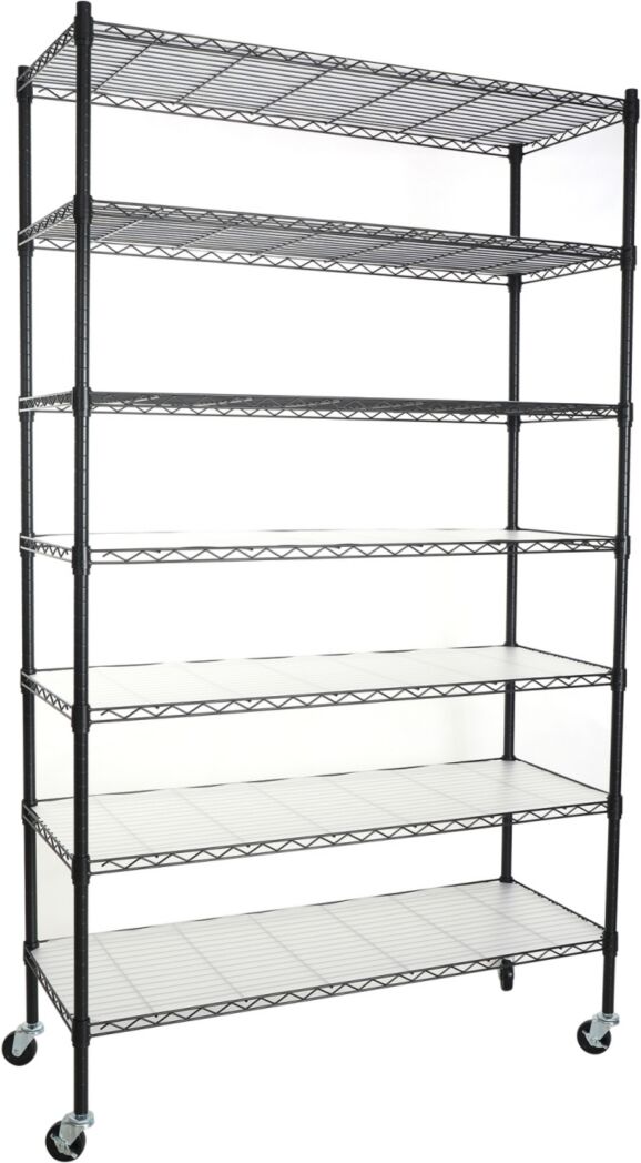 Simplie Fun 7 Tier Wire Shelving Unit, 2450 Lbs Nsf Height Adjustable Metal Garage Storage Shelves with Wheels, Heavy Duty Storage Wire Rack Metal Shelves - Black