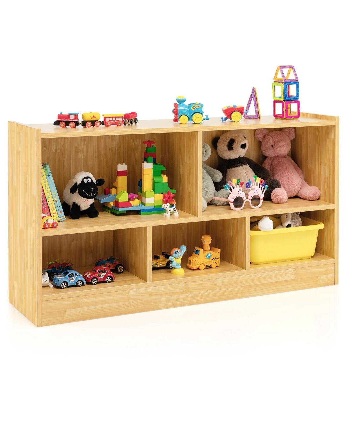 Costway Kids 2-Shelf Bookcase 5-Cube Wood Toy Storage Cabinet Organizer - Beige