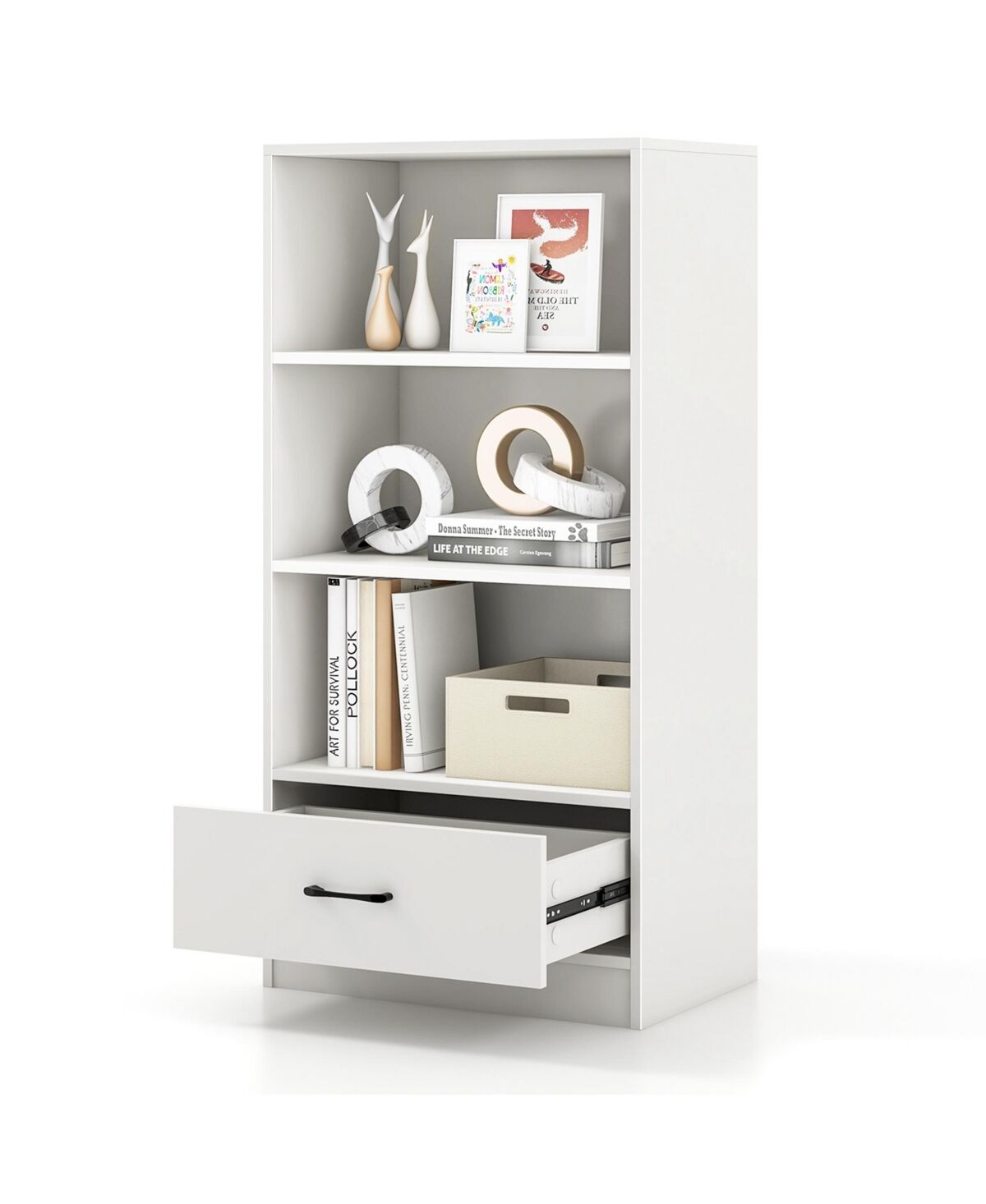 Costway 4-Tier Bookcase 48'' Display Bookshelf Storage Organizer with Shelves & Drawer - White