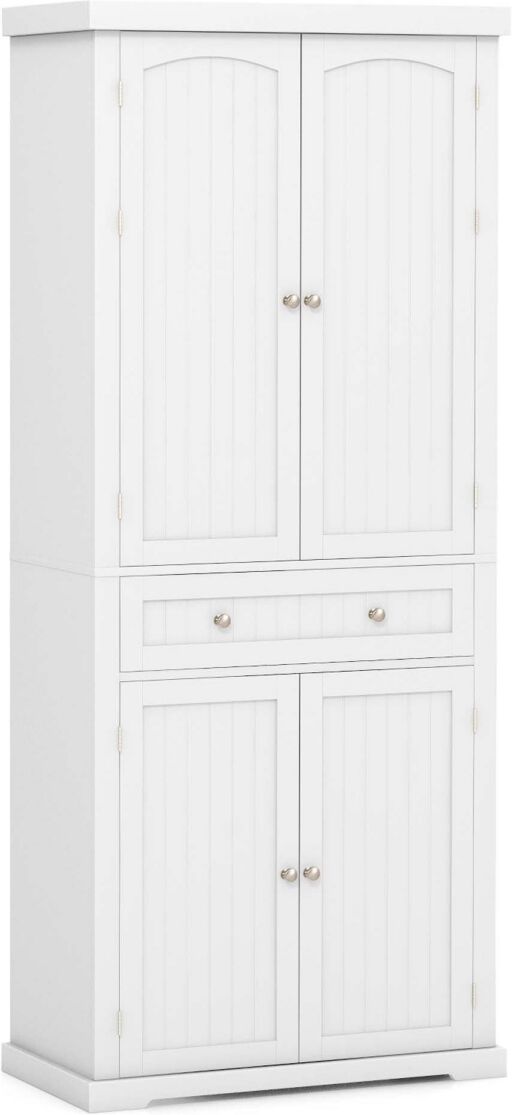 Costway 72'' Freestanding Kitchen Pantry Cabinet 4 Doors Storage Cupboard Shelves Drawer - White