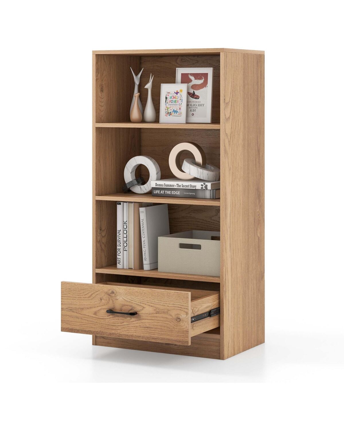 Costway 4-Tier Bookcase 48'' Display Bookshelf Storage Organizer with Shelves & Drawer - Natural
