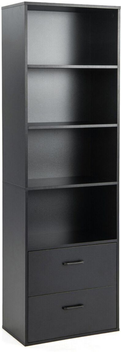 Slickblue 6-Tier Tall Freestanding Bookshelf with 4 Open Shelves and 2 Drawers - Black