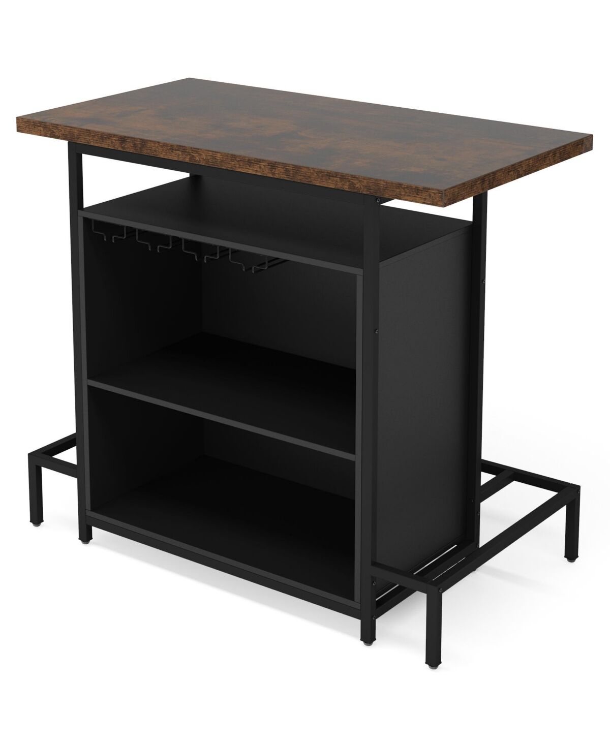 Tribesigns Tribe signs Home Bar Unit, Industrial 3-Tier Liquor Bar Table with Glasses Holder and Wine Storage for Den Home Pub - Black and brown