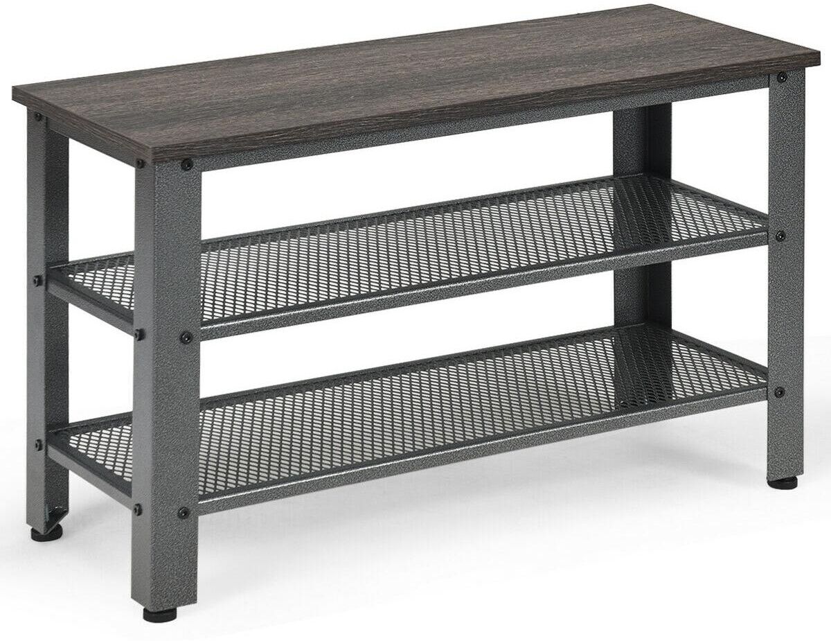 Slickblue 3-Tier Shoe Rack Industrial Shoe Bench with Storage Shelves - Black