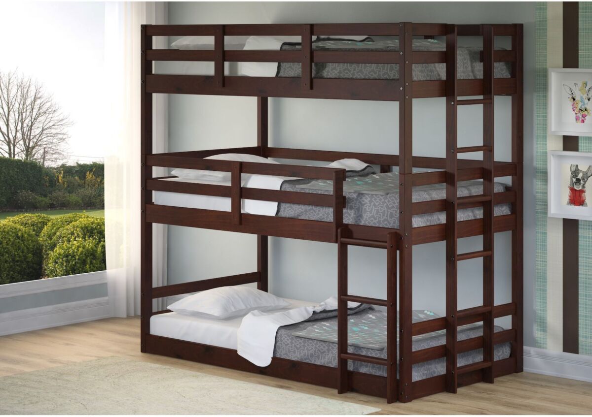 Donco Kids Triple Twin Bunk Bed - Dark Brown