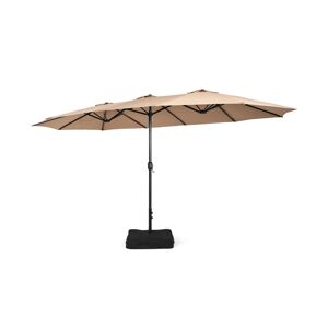 Costway 15FT Double-Sided Twin Patio Umbrella Outdoor Market W/ Crank & Base - Brown