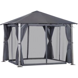 Outsunny Patio Gazebo 10' x 10' Outdoor Soft Top Canopy Tent with Zippered Mesh Sidewalls, Privacy Curtains, Netting, Dark Grey - Dark Grey