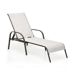 Costway Outdoor Patio Lounge Chair Chaise Fabric Adjustable Reclining - Grey