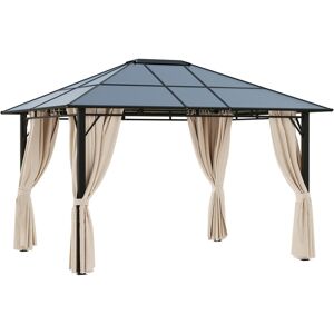 Outsunny 10' x 12' Outdoor Steel Frame Gazebo with Twin-Wall Polycarbonate Hardtop Roof and Removable Curtains - Dark Brown