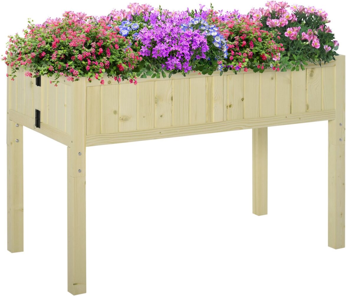 Outsunny Outdoor Patio Backyard Plant Box w/ Included Inner Liner, Wood - Natural