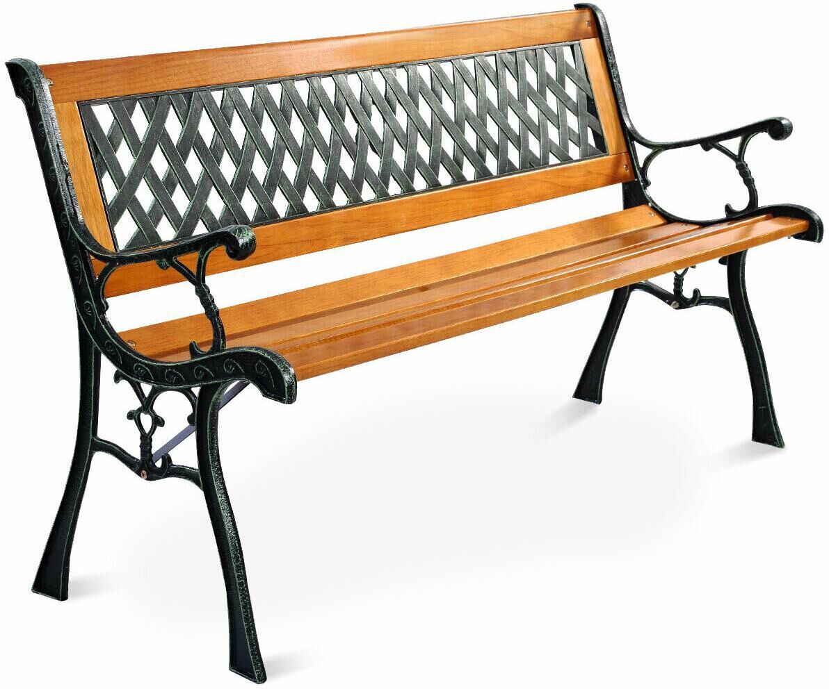 Costway 49 1/2'' Patio Park Garden Bench Porch Path Chair Outdoor Deck Cast Iron Hardwood - Brown