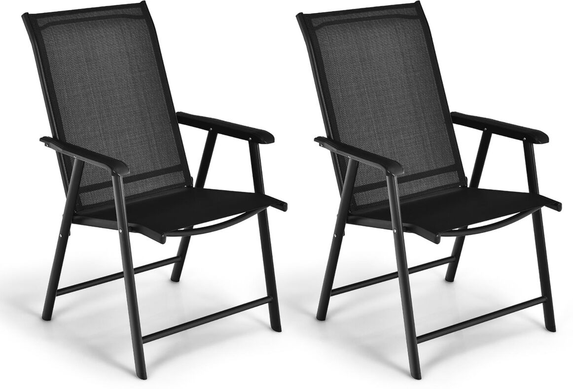 Costway 2PCS Patio Folding Dining Chairs Portable Camping Armrest Garden - Black