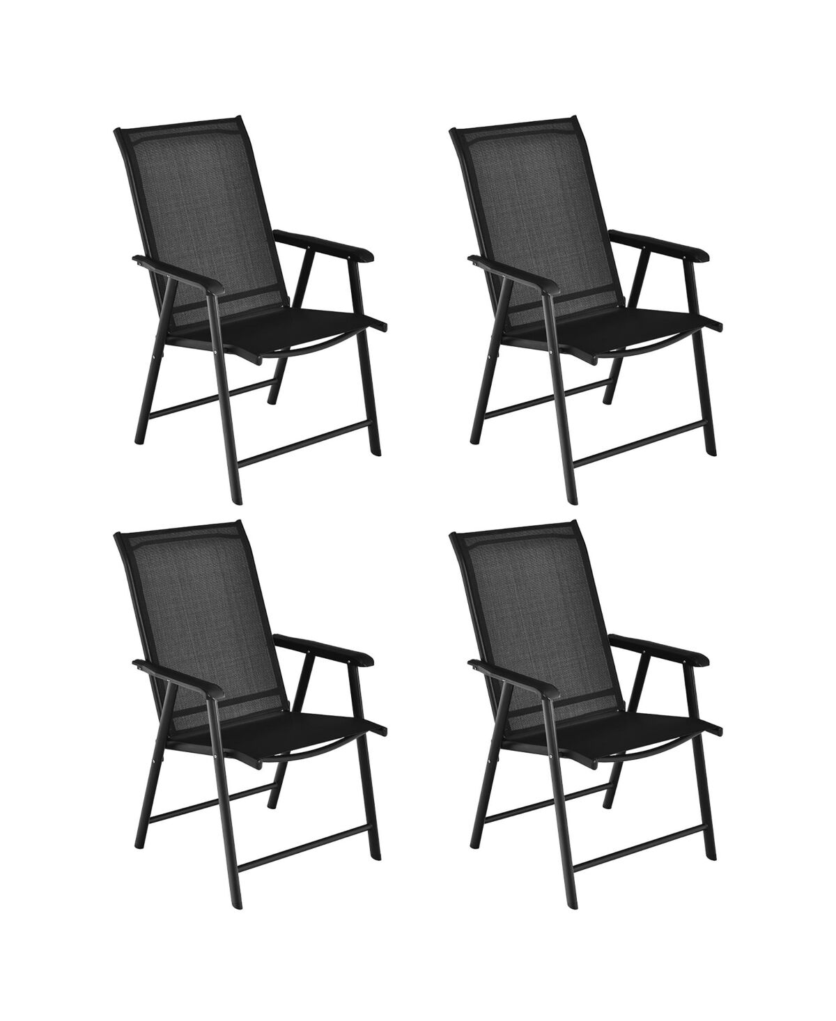 Costway 4PCS Patio Folding Dining Chairs Portable Camping Armrest Garden - Black