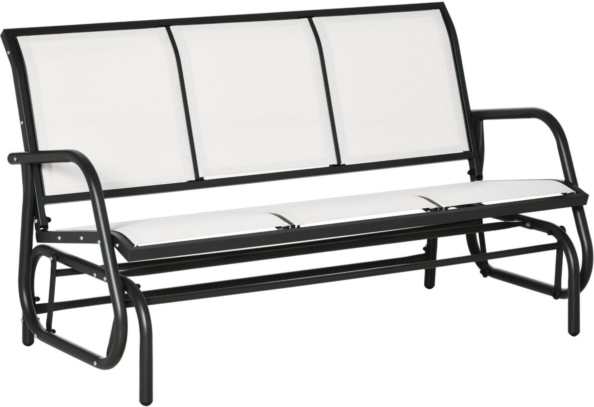 Outsunny 3-Person Patio Glider Bench, Outdoor Porch Glider Swing with 3 Seats, Breathable Mesh Fabric, Metal Frame, Cream White - Cream white