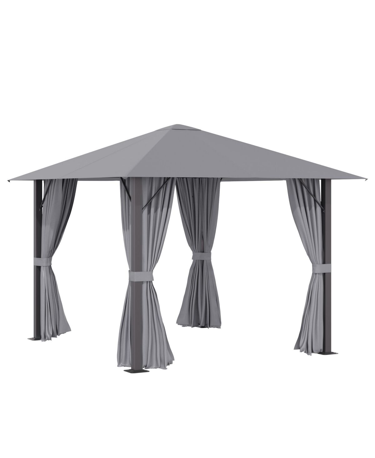 Outsunny 10' x 10' Patio Gazebo Aluminum Frame Outdoor Canopy Shelter with Sidewalls, Vented Roof for Garden, Lawn, Backyard and Deck, Grey - Grey