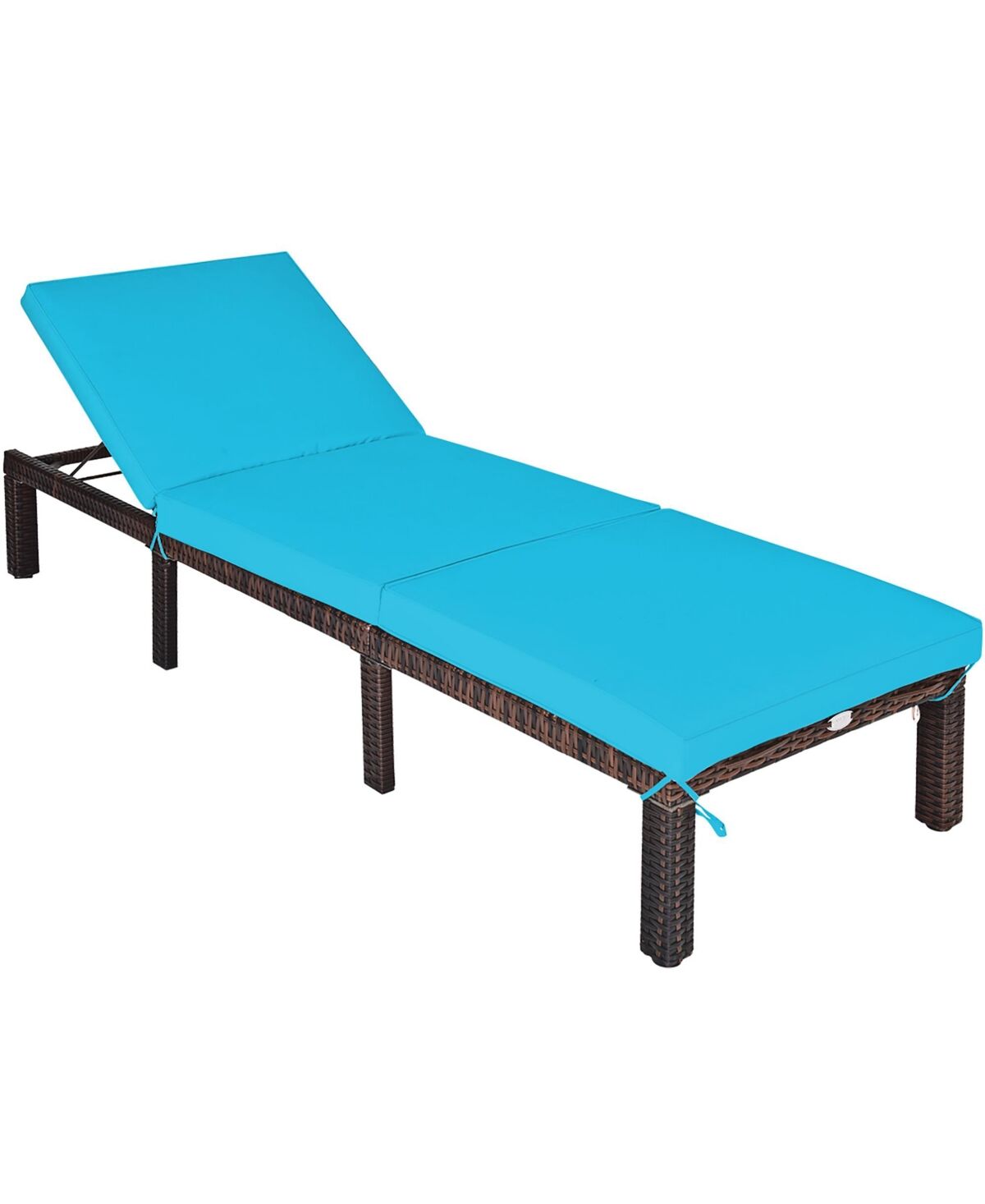 Costway Outdoor Rattan Lounge Chair Chaise Recliner Adjustable Cushioned Patio - Turquoise/aqua