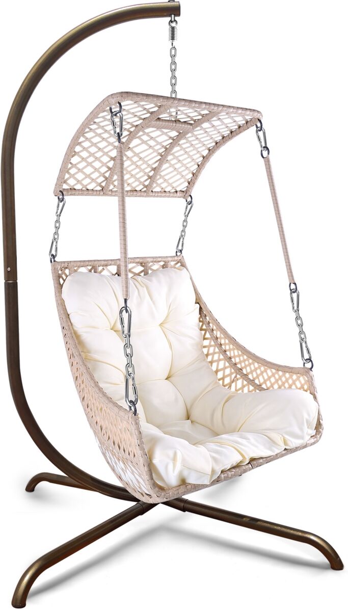 Simplie Fun Swing Egg Chair with Stand Indoor Outdoor, Uv Resistant Cushion Hanging Chair with Cup Holder, Anti-Rust with Wicker Rattan Frame 350lbs C