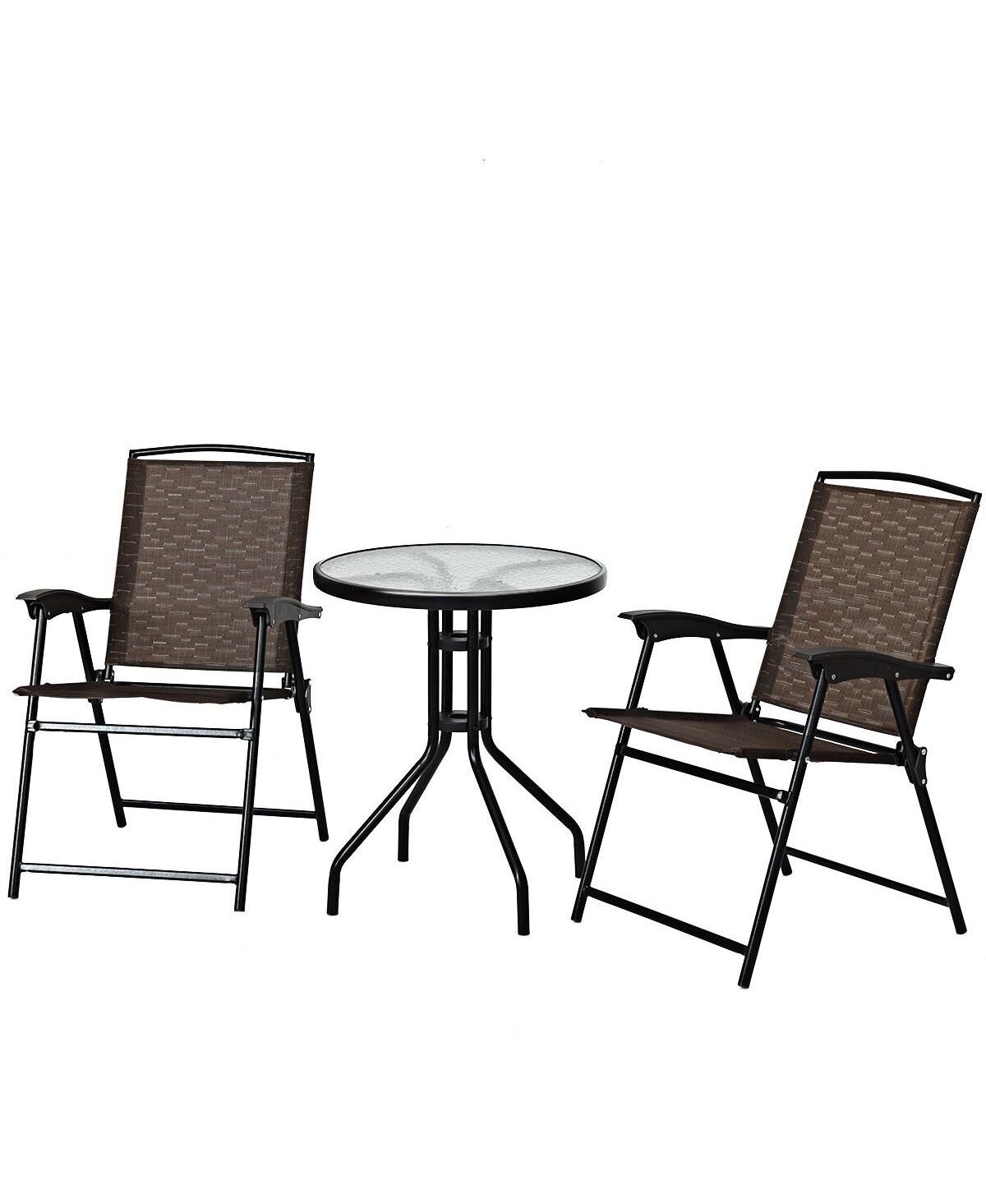 Sugift 3 Pieces Patio Garden Furniture Set of Round Table and Folding Chairs - Black