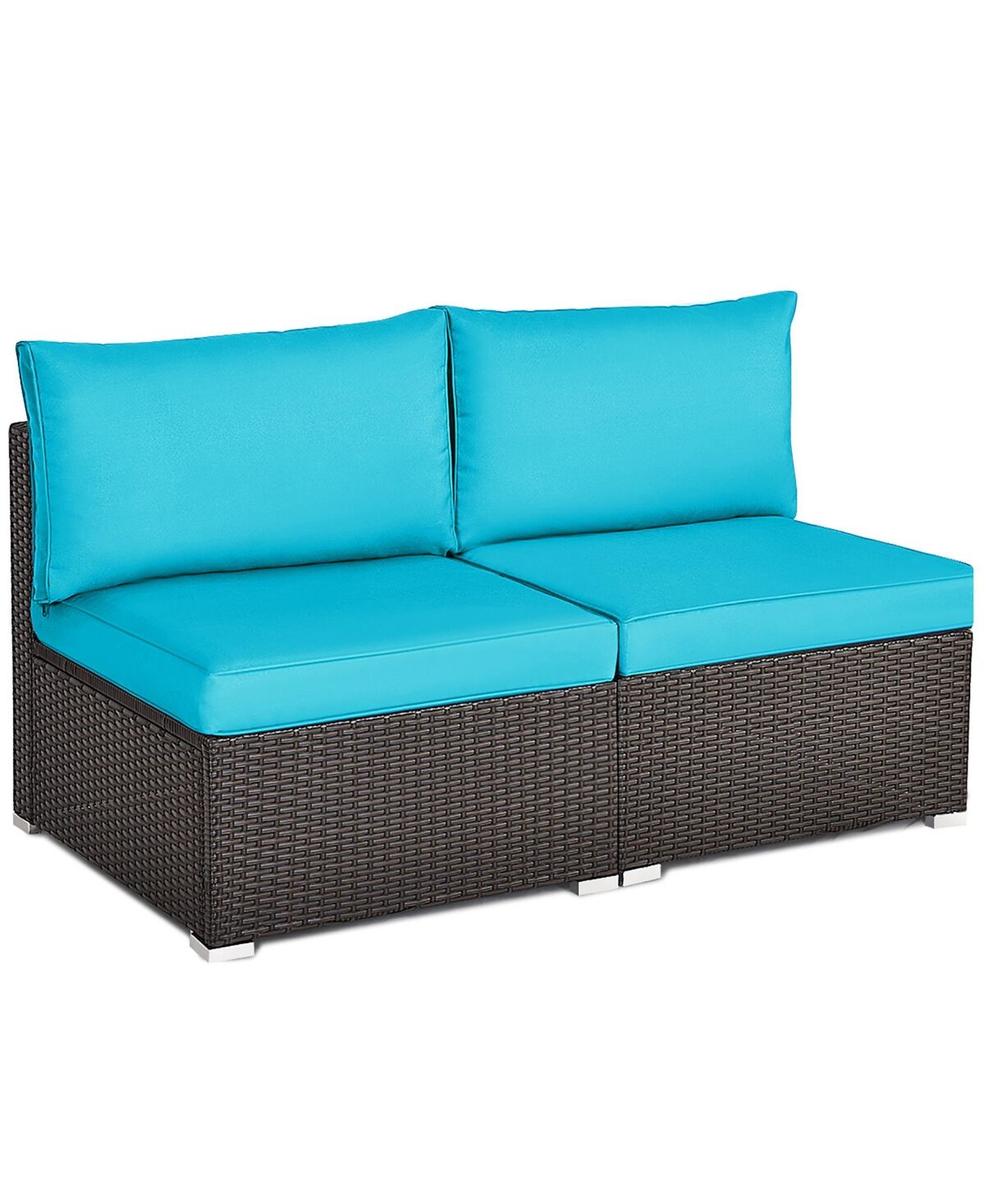 Costway 2PCS Patio Rattan Armless Sofa Sectional Conversation Furniture Set W/Cushion - Turquoise/Aqua