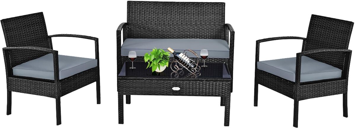 Costway 4PCS Patio Rattan Furniture Set Garden Deck - Black