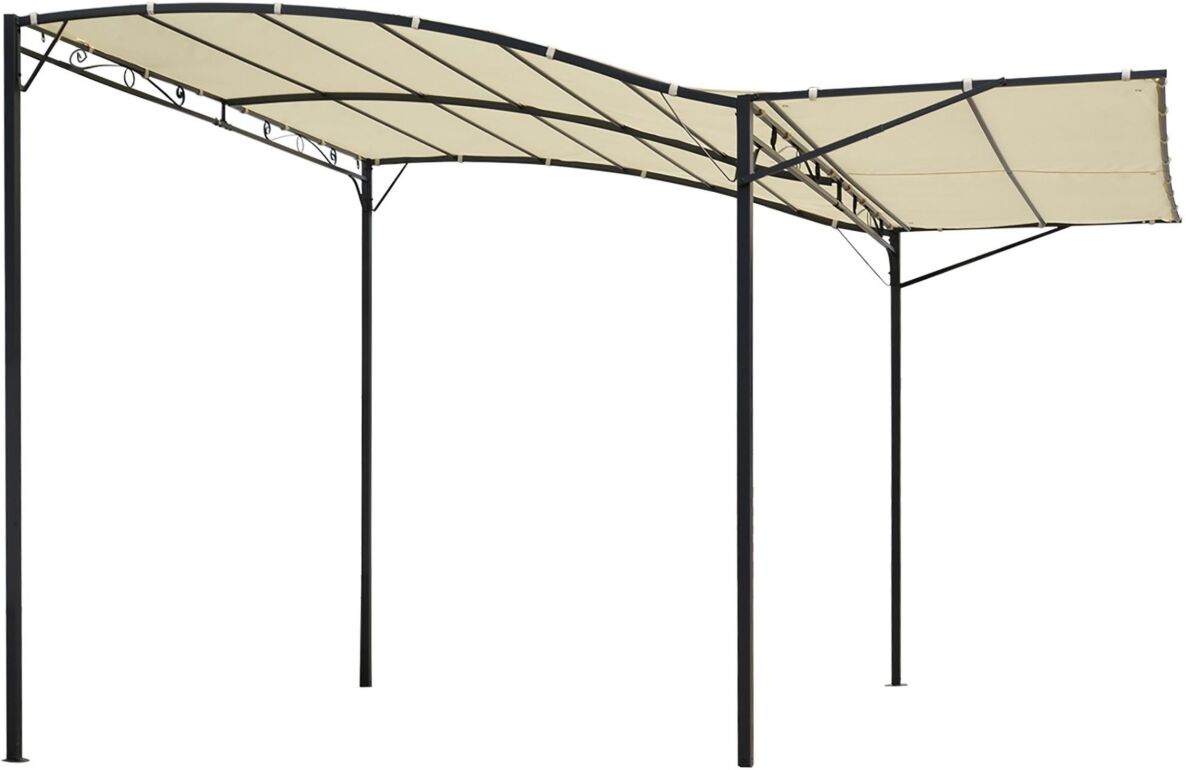 Outsunny 10' x 8' Outdoor Pergola and Patio Gazebo, Extendable Side Awning, Sun Shade Shelter for Garden, Camper, Deck, Doors and Windows, Beige - Bei