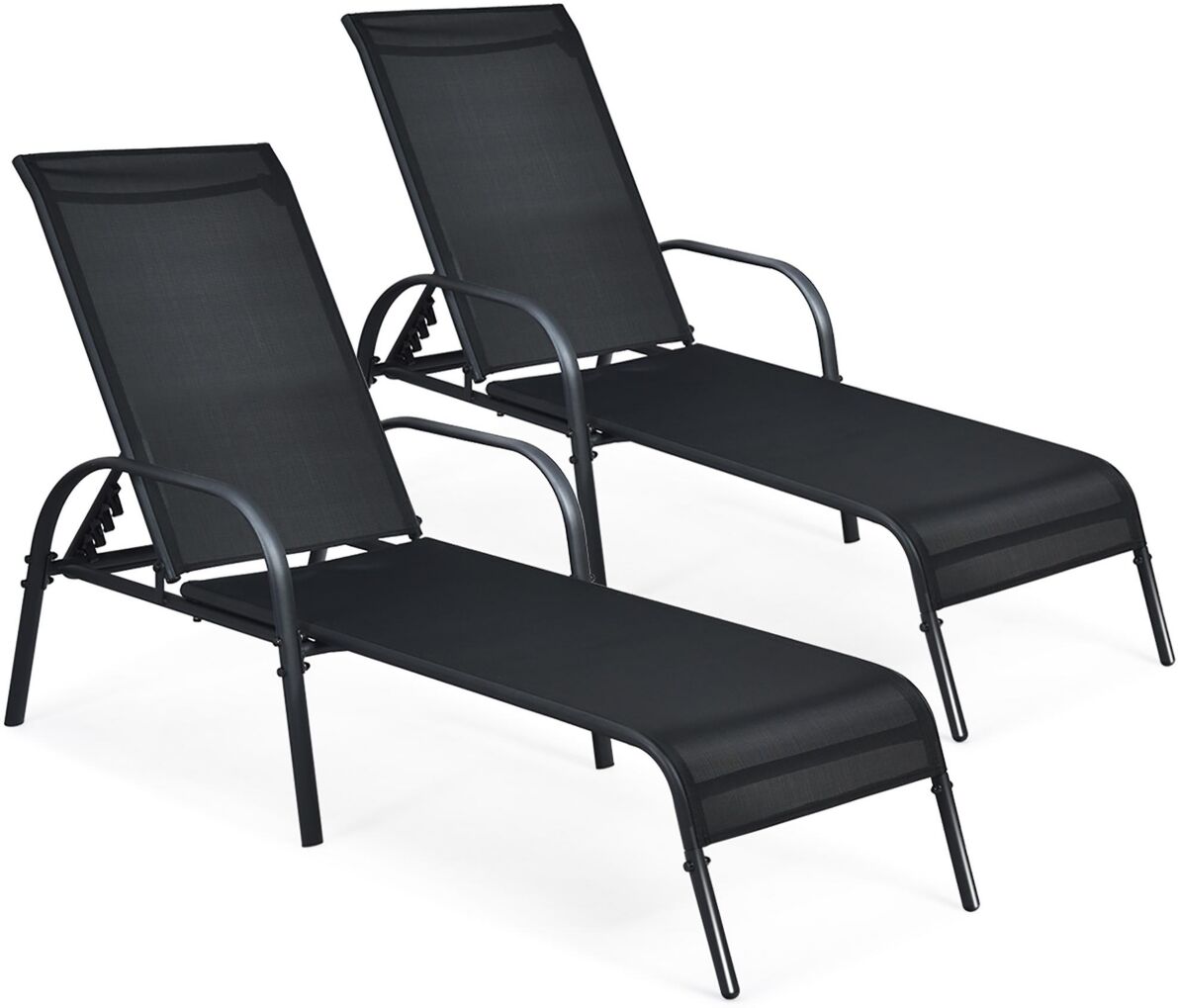 Costway Set of 2 Patio Lounge Chairs Sling Chaise Lounge Recliner Adjustable - Black