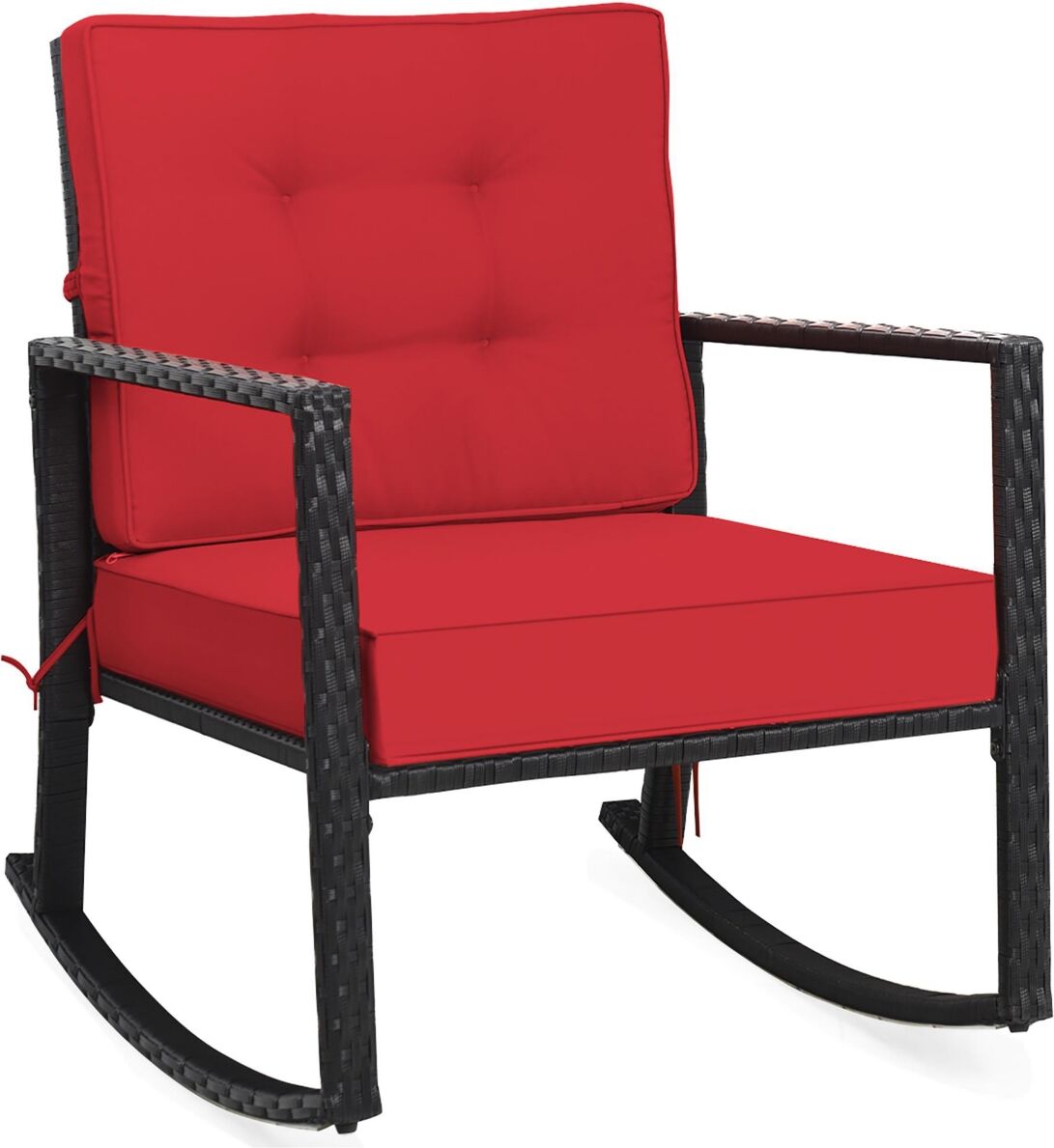 Costway Patio Rattan Rocker Chair Outdoor Glider Wicker Rocking Chair Cushion Lawn - Red