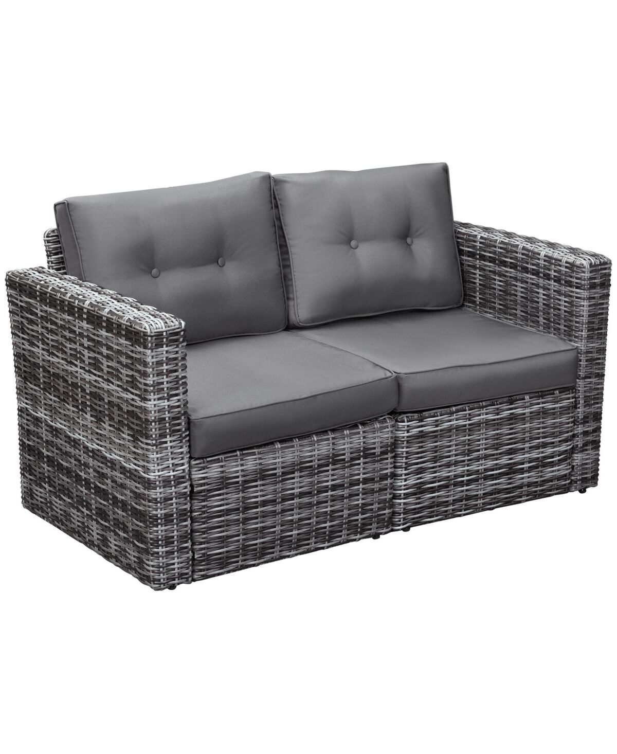 Outsunny 2 Piece Patio Wicker Corner Sofa Set, Outdoor Pe Rattan Furniture, with Curved Armrests and Padded Cushions for Balcony, Garden, or Lawn, Law
