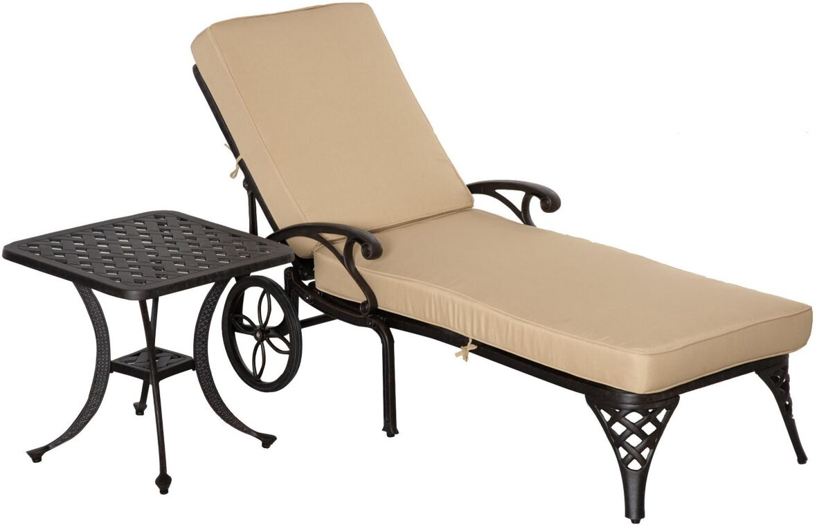 Outsunny Outdoor Foldable Lounge Chair and Side Table Set with Adjustable Backrest and Wheels, Patio Padded Aluminum Chaise Lounger Sun Lounger for Ba