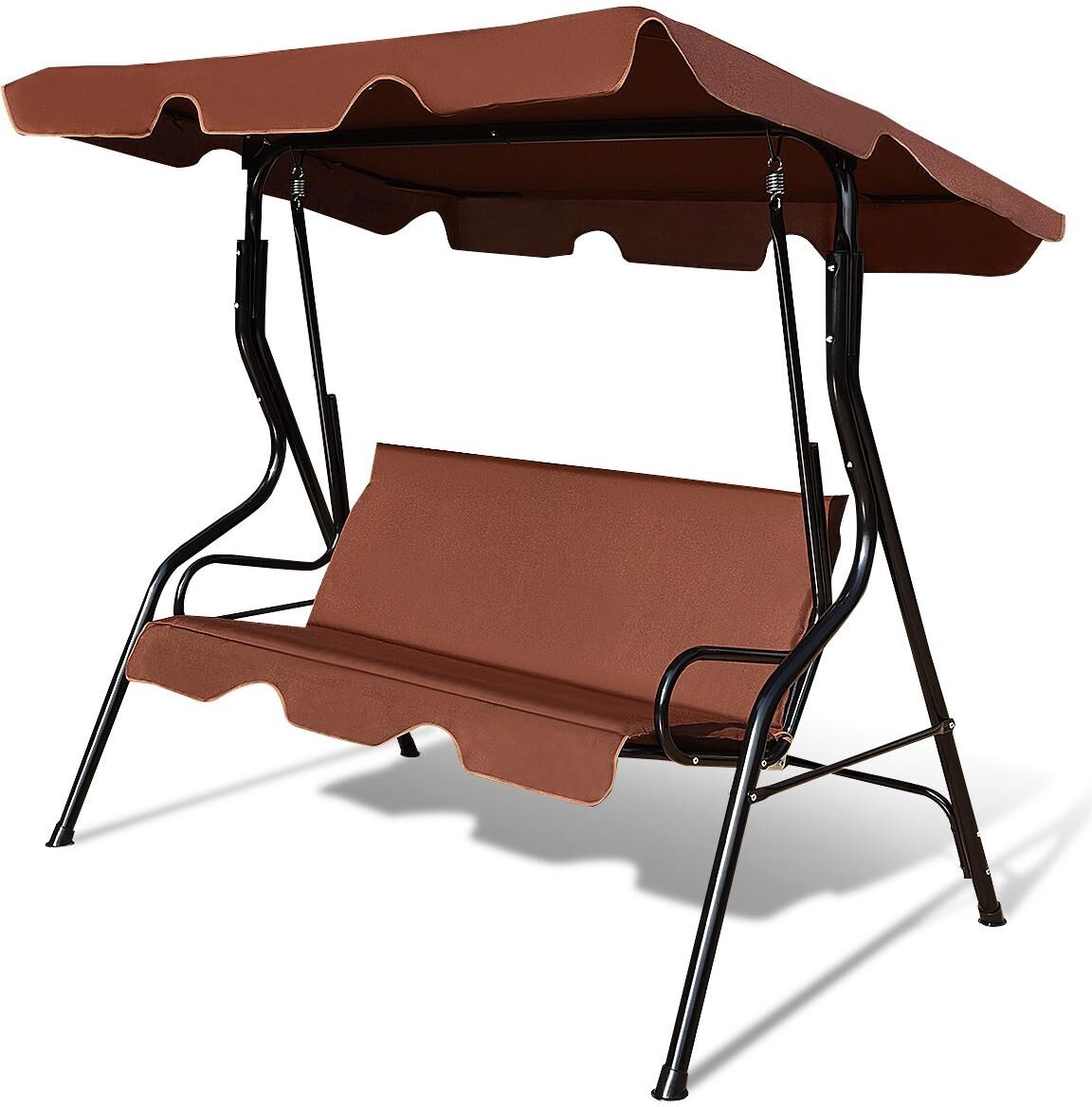 Costway 3 Seats Patio Canopy Swing Glider Hammock Cushioned - Brown