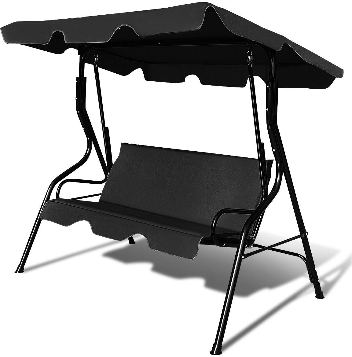 Costway 3 Seats Patio Canopy Swing Glider Hammock Cushioned - Black