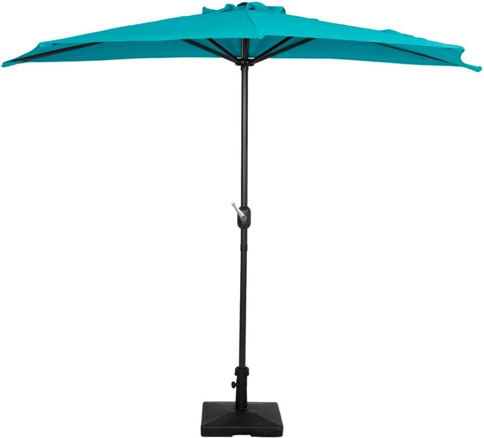 WestinTrends 9 Ft Outdoor Patio Half Market Umbrella with Concrete Weight Base Set - Turquoise