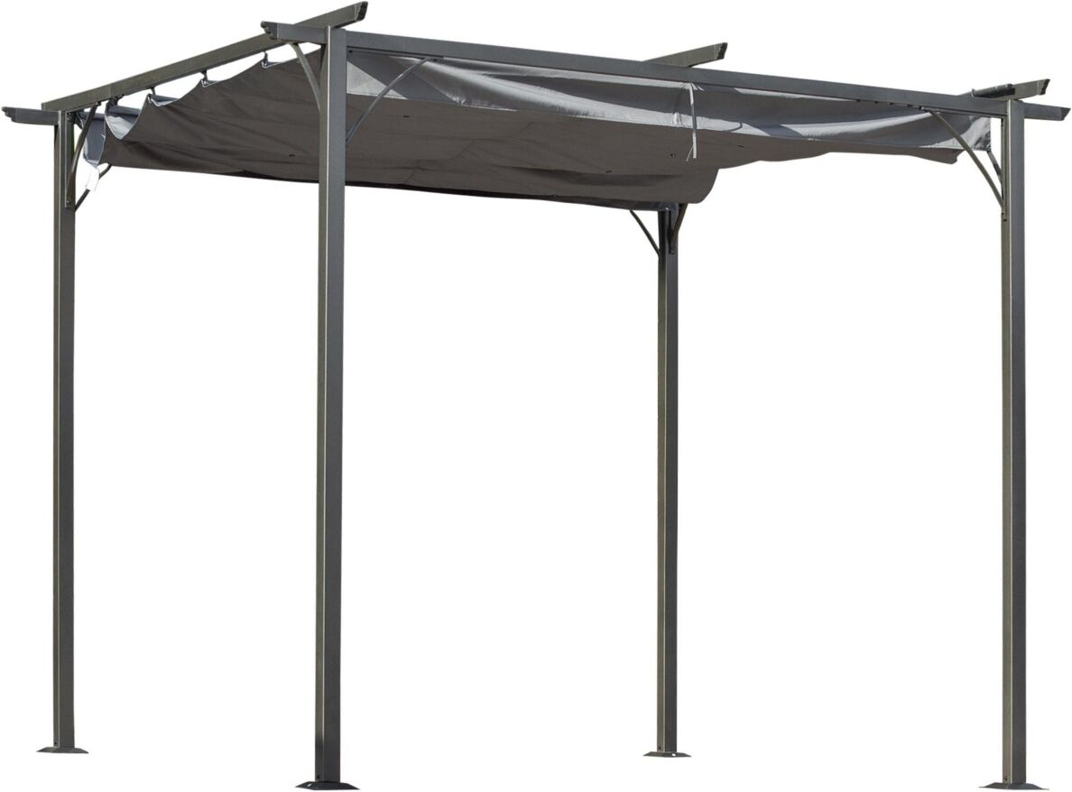 Outsunny 10' x 10' Retractable Patio Gazebo Pergola with Uv Resistant Outdoor Canopy & Strong Steel Frame Grey - Grey