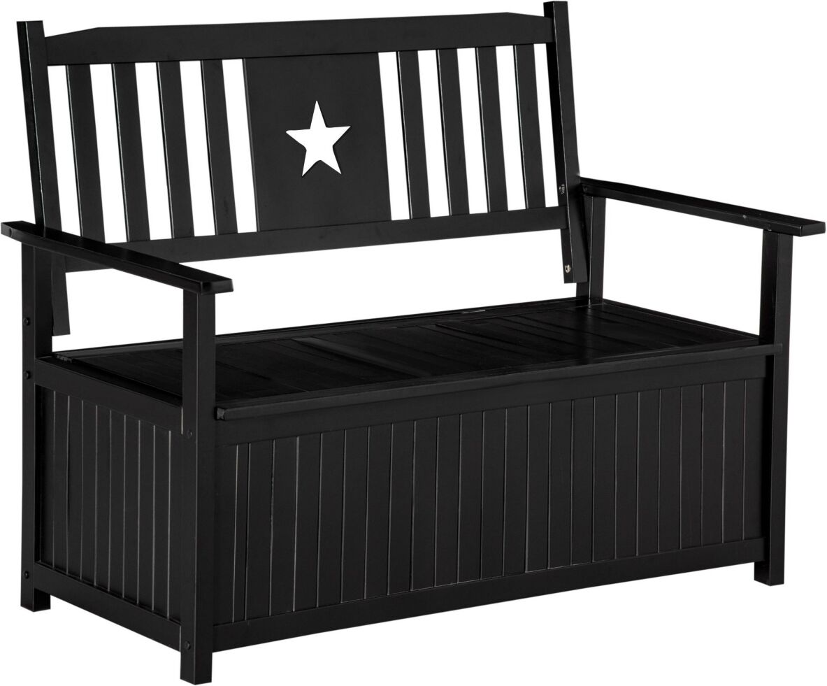 Outsunny Outdoor Storage Bench, 2-Seat Loveseat Style Wooden Patio Furniture, Armrests, 43 Gallon Deck Box, Black - Black