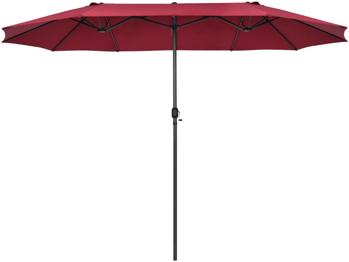 Slickblue 15 Feet Patio Double-Sided Umbrella with Hand-Crank System - Dark red