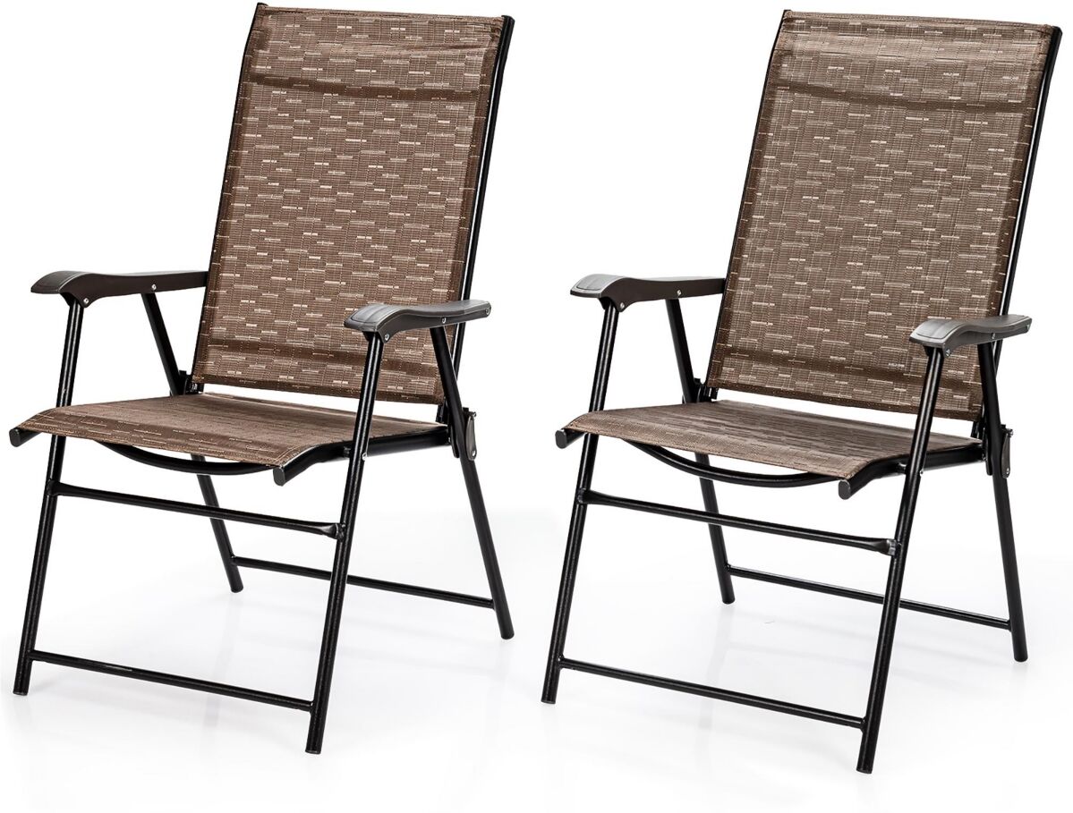 Costway 2PCS Outdoor Patio Folding Chair Camping Portable Lawn Garden - Brown