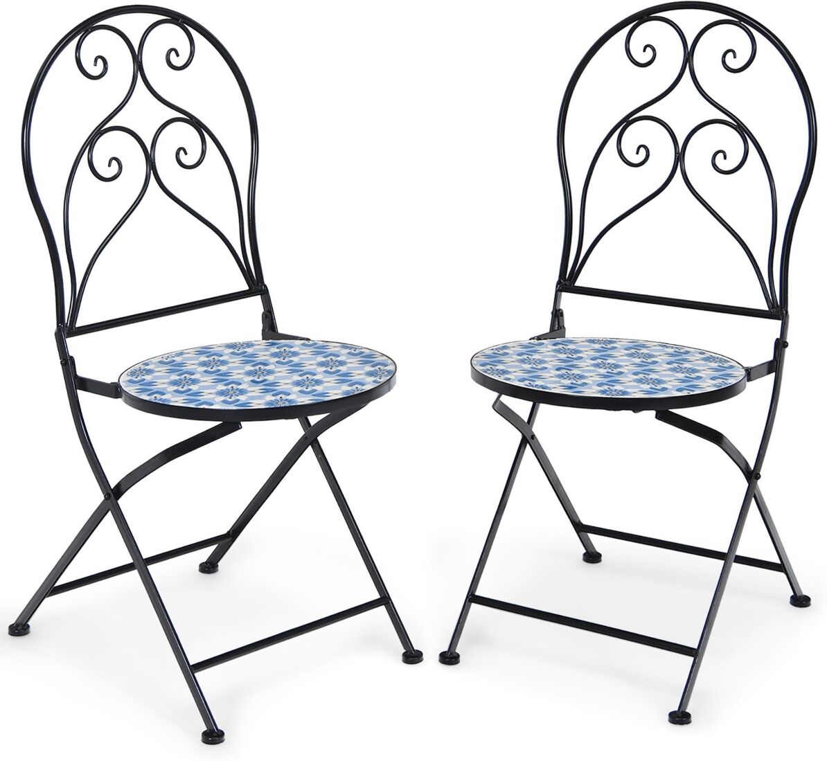 Costway 2PCS Patio Folding Mosaic Bistro Chairs Flower Pattern Seat Garden - Blue