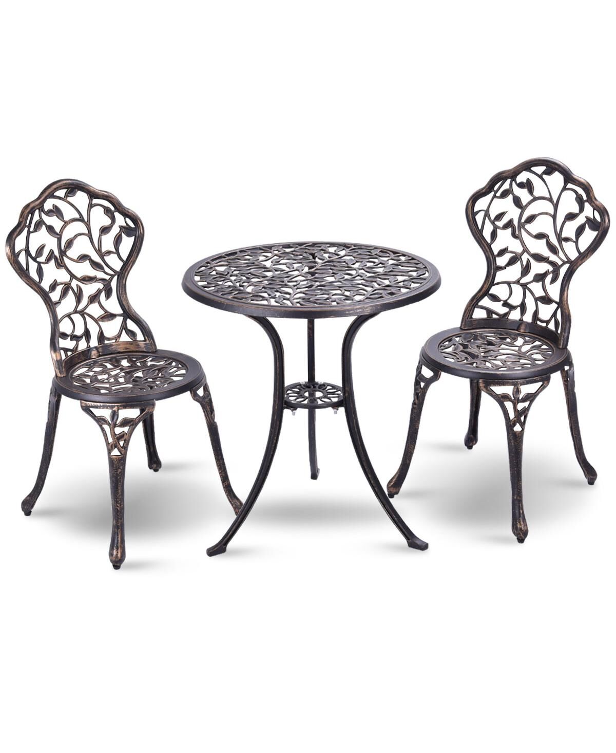 Costway Outdoor Patio Furniture leaf Design Cast Aluminum Bistro Set Antique Copper - Brown