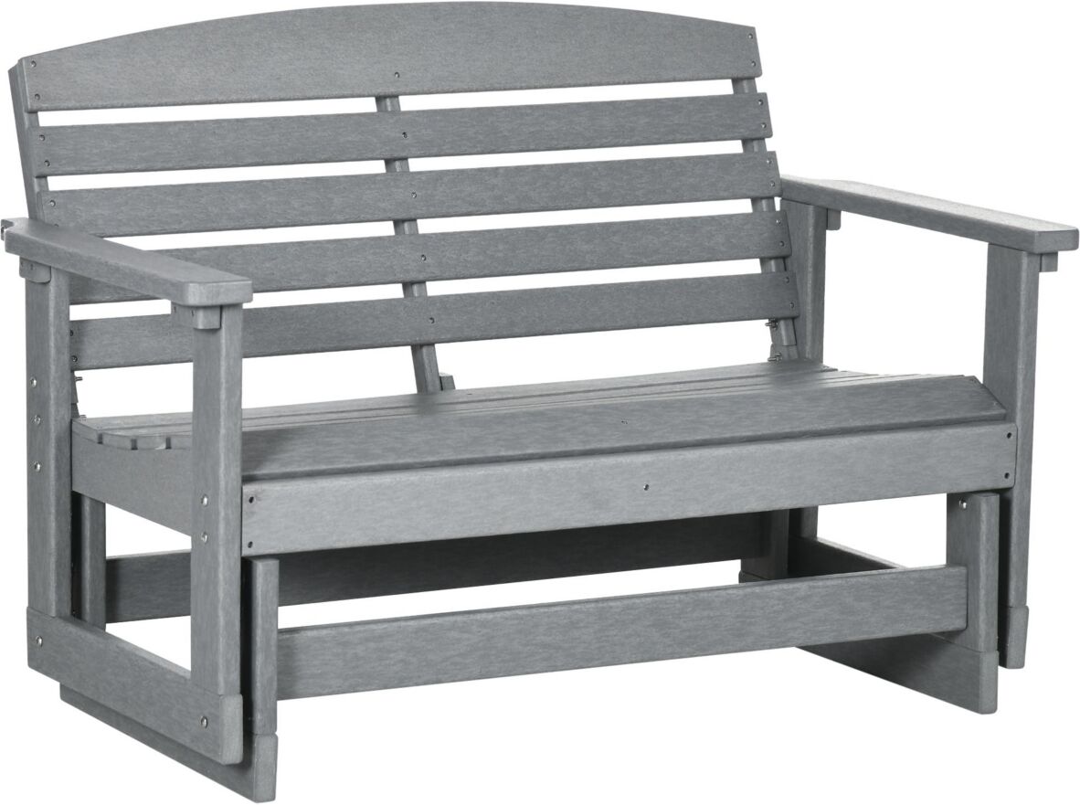 Outsunny 2-Person Outdoor Glider Bench Patio Double Swing Rocking Chair Loveseat w/ Slatted Hdpe Frame for Backyard Garden Porch, Light Gray - Light g