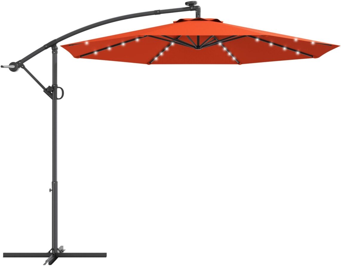 Slickblue 10 ft 360A° Rotation Solar Powered Led Patio Offset Umbrella Without Weight Base - Orange